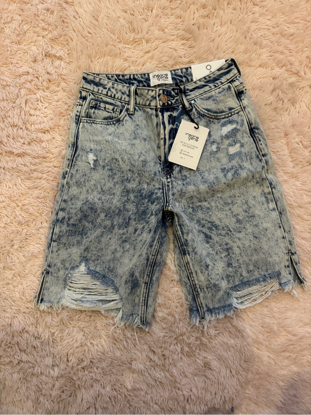 ingeezee Light Blue Acid Wash Distressed Bermuda Shorts